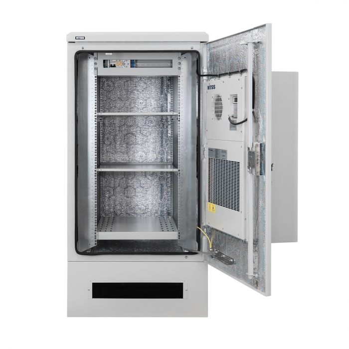 Шкаф напольный климатический NTSS RT 24U (ШхВхГ) 700x1440x800 мм, 4 профиля 19, с кондиционером 1.5 кВт, IP55, серый RAL 7035