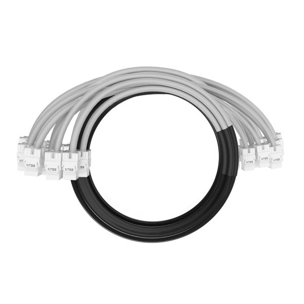 Кабельная сборка NTSS PREMIUM 12pc, UTP CAT5e, оконцована разъемами KEYSTONE RJ45 UTP CAT5e, заделка в чулке, вывод 0.6м, длина 3м, LSZH, серый