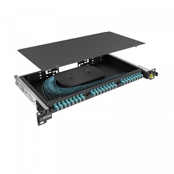 Кросс 19" NTSS PREMIUM выдвижной, предсобранный 1U, 24 порта LC/UPC duplex, 50/125 мкм OM3, черный
