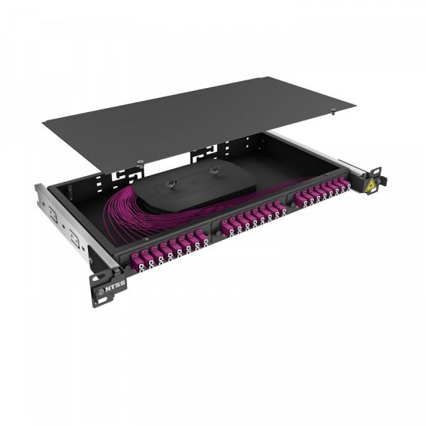 Кросс 19" NTSS PREMIUM выдвижной, предсобранный 1U, 24 порта LC/UPC duplex, 50/125 мкм OM4, черный