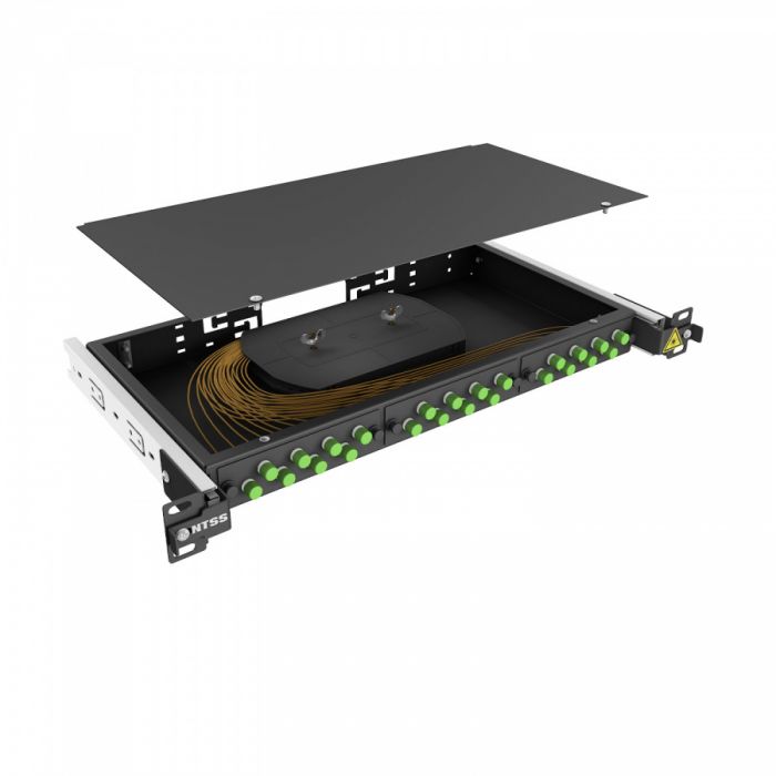 Кросс 19" NTSS PREMIUM выдвижной, предсобранный 1U, 16 портов FC/APC, 9/125 мкм, черный