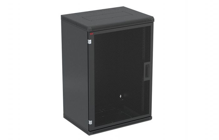 Шкаф телекоммуникационный настенный разборный черный 19”,18U(600x350), ШТ-НСр-18U-600-350-П-Ч дверь перфорированная ССД