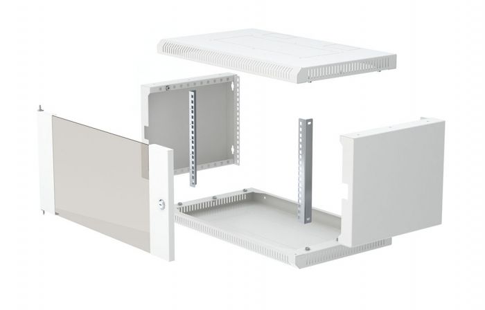 Шкаф телекоммуникационный настенный разборный 19”,6U(600x550), ШТ-НСр-6U-600-550-С дверь стекло ССД