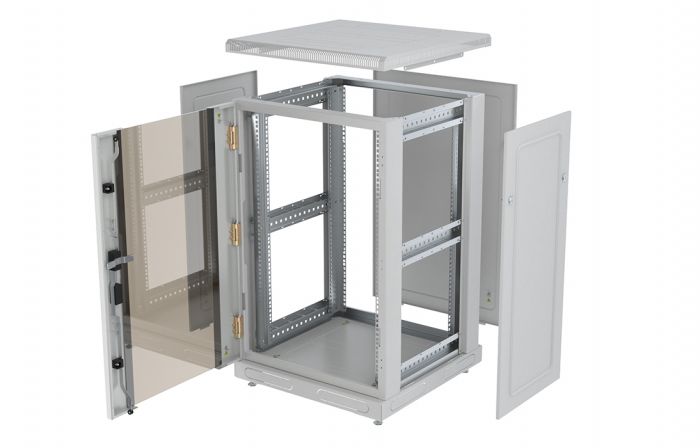 Шкаф телекоммуникационный напольный 19",18U(600x1000), ШТ-НП-18U-600-1000-С, передняя дверь стекло ССД