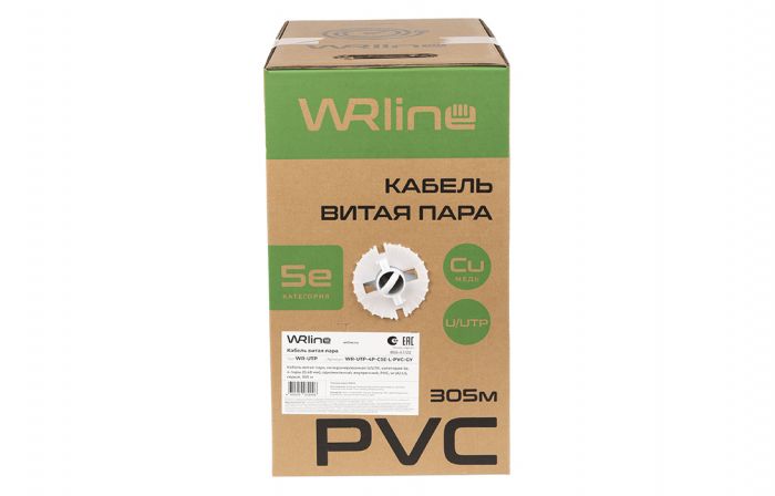 WRline WR-UTP-4P-C5E-L-PVC-GY Кабель витая пара, неэкранированный U/UTP, категория 5e, 4 пары (0,48 мм), одножильный, внутренний, PVC нг(А)-LS, серый, 305 м