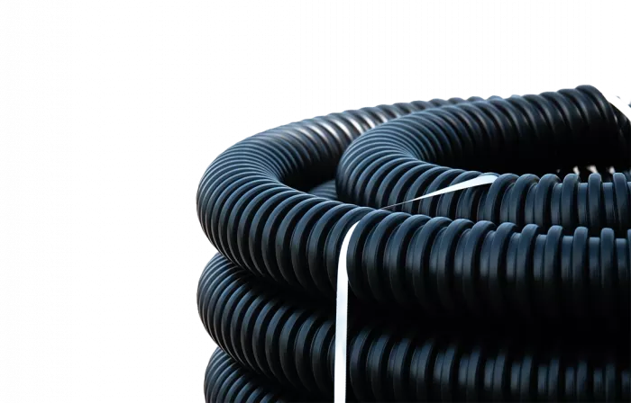 Труба ССД-Пайп УльтраФ, OD=75 мм, 850N, SN22, с протяжкой (бухта 100 м) Труба полимерная жёсткая гофрированная спиральная ультрафиолетостойкая, не распространяющая горение