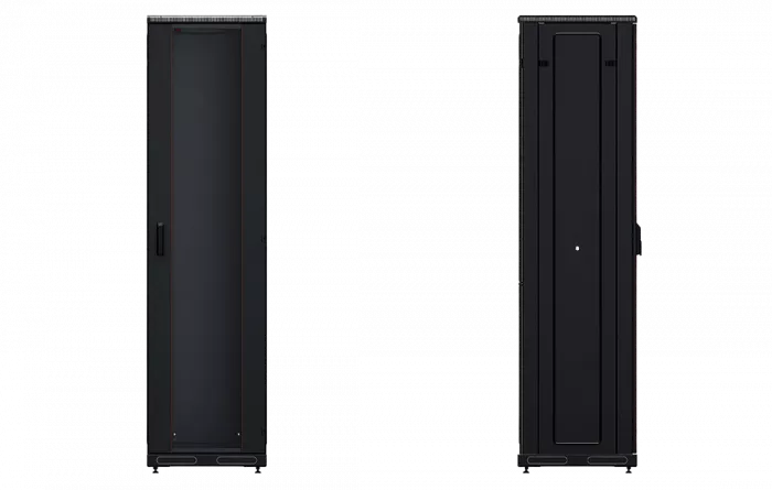 Шкаф телекоммуникационный напольный 19", 47U (600x600), ШТ-НП-М-47U-600-600-C-Ч, передняя дверь стекло, черный ССД