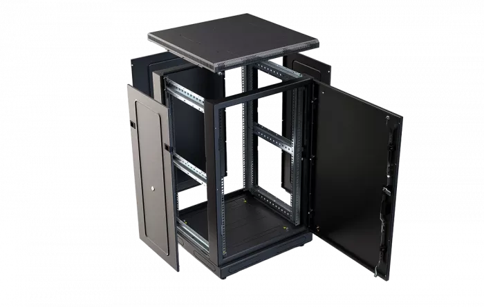 Шкаф телекоммуникационный напольный 19",18U(800x800), ШТ-НП-М-18U-800-800-М-Ч, передняя дверь металл, черный ССД