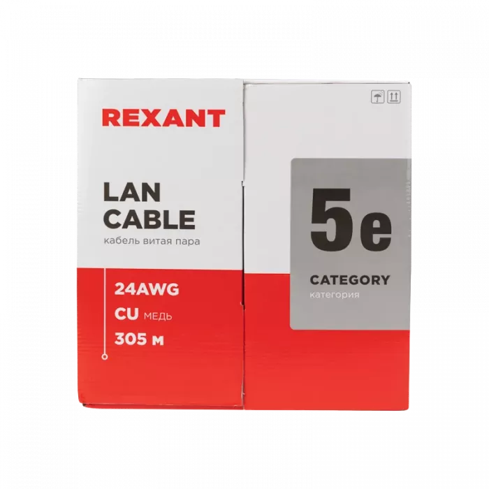 01-0065 REXANT Кабель витая пара U/UTP, CAT 5e, ZH нг(А)-HF, 4PR, 24AWG, OUTDOOR, SOLID, черный, 305м