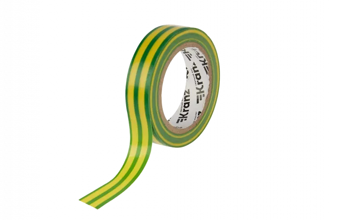 KR-09-2007 Изолента ПВХ KRANZ 0.13х15 мм, 10 м, желто-зеленая упаковка 10 роликов