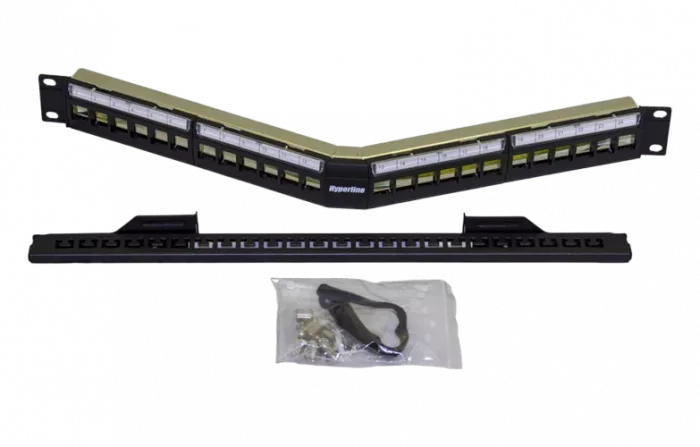 426175 Hyperline PPBL4A-19-24-SH-RM Модульная патч-панель 19", 24 порта, угловая, 1U, для экранированных и неэкранированных модулей Keystone Jack, с з