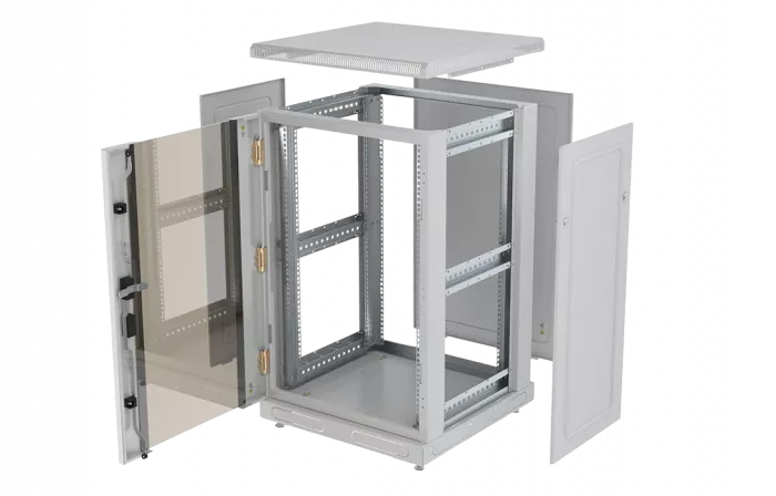 Шкаф телекоммуникационный напольный 19",24U(600x1000), ШТ-НП-24U-600-1000-С, передняя дверь стекло ССД