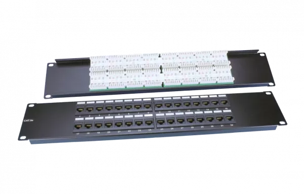 Патч-панель 19", 2U, 32 порта RJ-45, категория 5e, Dual IDC, ROHS, цвет черный