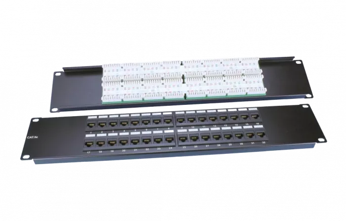 Патч-панель 19", 2U, 32 порта RJ-45, категория 5e, Dual IDC, ROHS, цвет черный