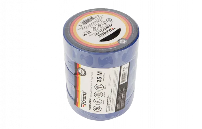 KR-09-2205 Изолента ПВХ KRANZ 19 мм х 25 м, синяя, упаковка 5 роликов