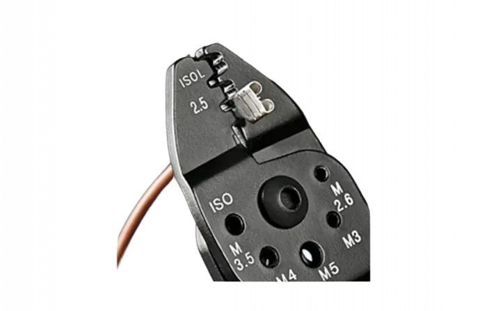 KN-9722240	Пресс-клещи, 3 гнезда, изол. кабельные наконечники и соединители 0.5-6.0 мм², неизол. открытые штекеры 6.3 мм: 0.5-2.5 мм², 240 мм