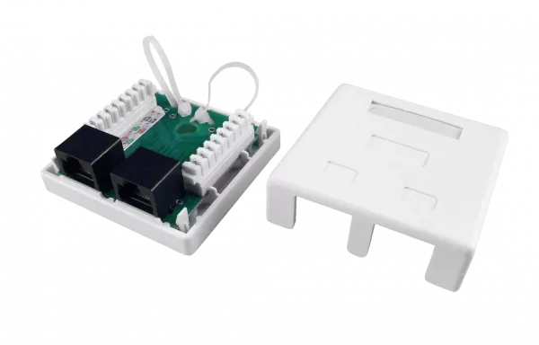 430234 Hyperline SB1-2-8P8C-C5e-WH Розетка компьютерная RJ-45(8P8C), категория 5e, двойная, внешняя, Dual IDC