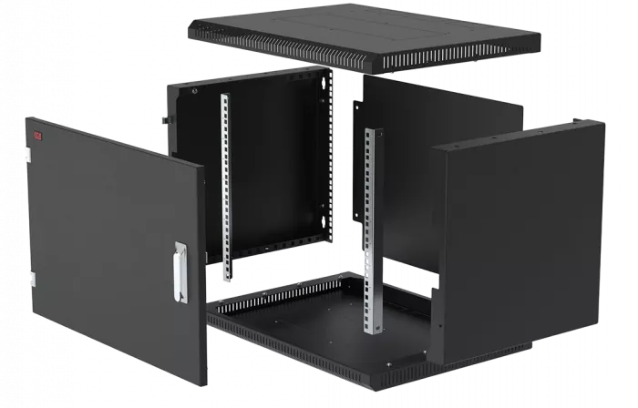 Шкаф телекоммуникационный настенный разборный черный 19”,9U(600x350), ШТ-НСр-9U-600-350-М-Ч дверь металл ССД