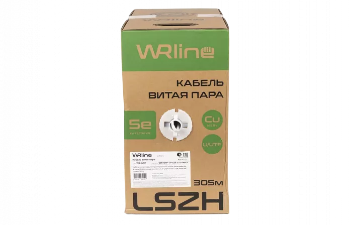 WRline WR-UTP-4P-C5E-L-LSZH-GY Кабель витая пара, неэкранированный U/UTP, категория 5e, 4 пары (0.48 мм), одножильный, внутренний, LSZH, нг(A)-HF, серый, 305 м