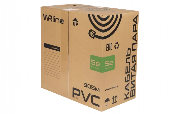 WRline WR-UTP-4P-C5E-L-PVC-GY Кабель витая пара, неэкранированный U/UTP, категория 5e, 4 пары (0,48 мм), одножильный, внутренний, PVC нг(А)-LS, серый, 305 м