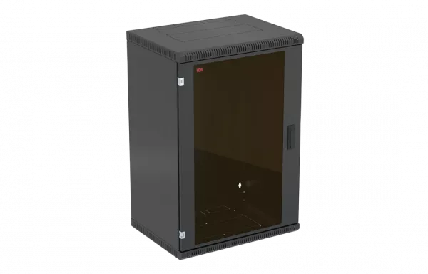 Шкаф телекоммуникационный настенный разборный черный 19”,18U(600x350), ШТ-НСр-18U-600-350-С-Ч дверь стекло ССД