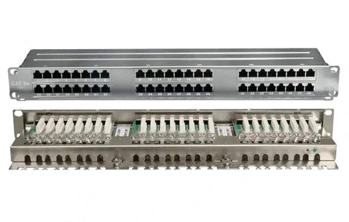 420641 Hyperline PPHD-19-48-8P8C-C5E-SH-110D Патч-панель высокой плотности 19", 1U, 48 портов RJ-45, полный экран, категория 5E, Dual IDC