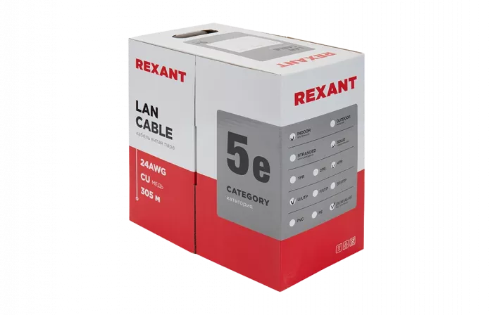 01-0049 REXANT Кабель витая пара UTP 4PR 24AWG, CAT5e, нг(А)-HF, LSZH (бухта 305 м)