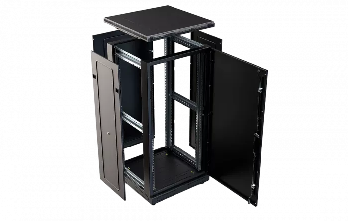 Шкаф телекоммуникационный напольный 19", 24U(600x800), ШТ-НП-М-24U-600-800-М-Ч, передняя дверь металл, черный ССД