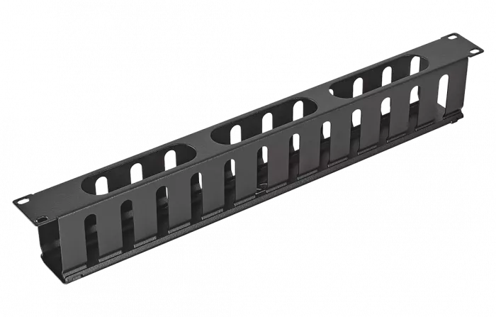 Органайзер кабельный горизонтальный с крышкой ОКГК-19"-1U-Ч чёрный ССД