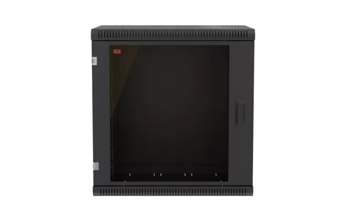 Шкаф телекоммуникационный настенный разборный черный 19”,12U(600x450), ШТ-НСр-12U-600-450-С-Ч дверь стекло ССД