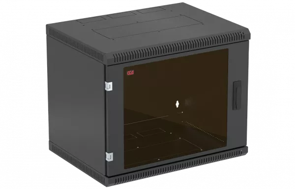 Шкаф телекоммуникационный настенный разборный черный 19”,9U(600x650), ШТ-НСр-9U-600-650-С-Ч дверь стекло ССД