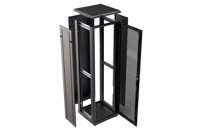 Шкаф телекоммуникационный напольный 19", 42U(600x1000), ШТ-НП-М-42U-600-1000-П-Ч, передняя дверь перфорация, черный ССД