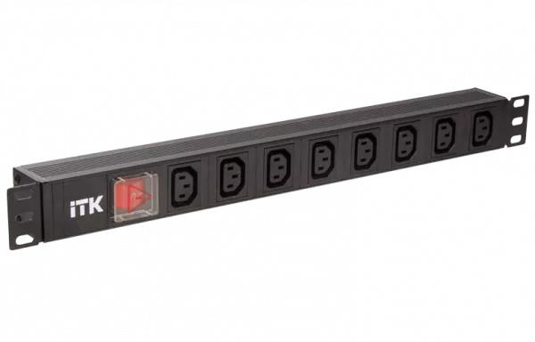 PH12-8C133 ITK PDU 8 розеток C13, с LED выкл, 1U, вх. C14, без шнура