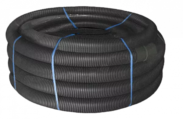 151950 Двустенная труба ПНД гибкая для открытой прокладки д.50мм, SN13, УФ, с протяжкой, в бухте 100м, цвет черный