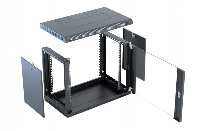 Шкаф телекоммуникационный настенный разборный со съемными боковыми стенками 19”,6U(600x450), ШТ-НСрМ-6U-600-450-С-Ч дверь стекло черный Шкаф телекоммуникационный настенный разборный со съемными боковыми стенками 19”,6U(600x450), ШТ-НСрМ-6U-600-450-С-Ч дверь стекло черный