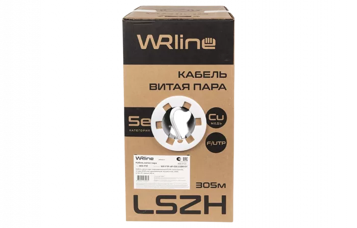 WRline WR-FTP-4P-C5E-LSZH-GY Кабель витая пара, экранированный F/UTP, категория 5e, 4 пары (0,50 мм), одножильный, внутренний, LSZH, нг(A)-HF, серый, 305 м