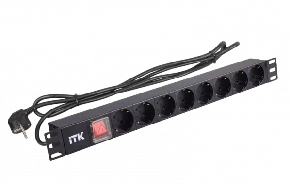 PH12-8D1 ITK PDU 8 розеток нем. ст, с LED выкл,1U, шнур 2м вилка нем. ст