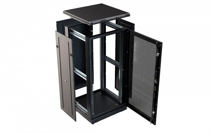 Шкаф телекоммуникационный напольный 19", 24U(800x1000), ШТ-НП-М-24U-800-1000-П-Ч, передняя дверь перфорация, черный ССД