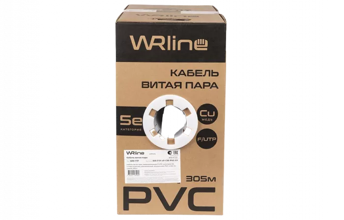 WRline WR-FTP-4P-C5E-PVC-GY Кабель витая пара, экранированный F/UTP, категория 5e, 4 пары (0,50 мм), одножильный, внутренний, PVC нг(А)-LS, серый, 305 м