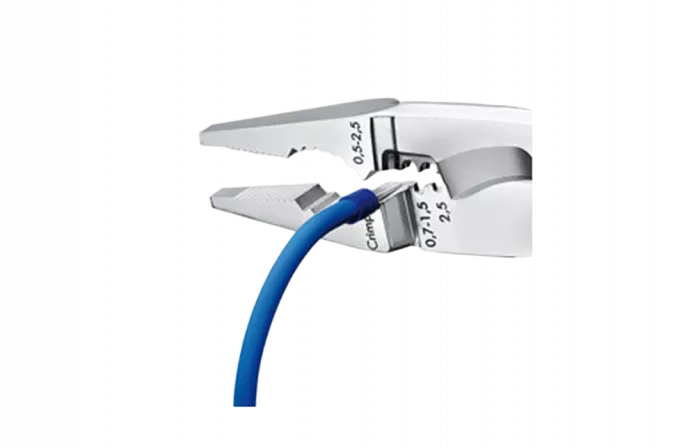 KN-1396200	Клещи электромонтажные VDE, 6-в-1, 200 мм, защёлка-"собачка", хром, 2-комп диэлектрические ручки