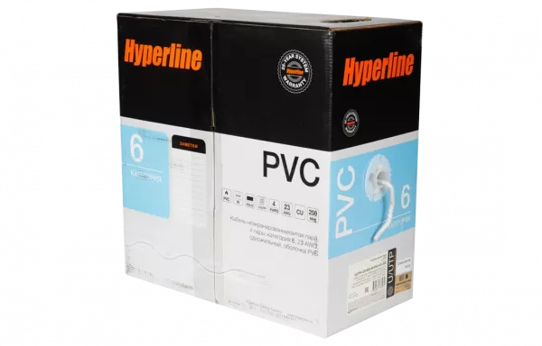 42047 Hyperline UUTP4-C6-S23-IN-PVC-GY-305 (305 м) Кабель витая пара, неэкранированная U/UTP, категория 6, 4 пары (23 AWG), одножильный (solid), с раз