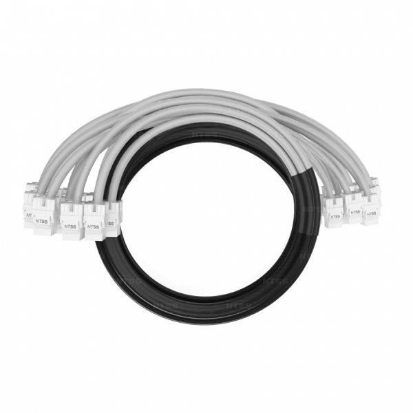 Кабельная сборка NTSS PREMIUM 12pc, UTP CAT6A, оконцована разъемами KEYSTONE RJ45 UTP CAT6A, заделка в чулке, вывод 0.6м, длина 7м, LSZH, серый