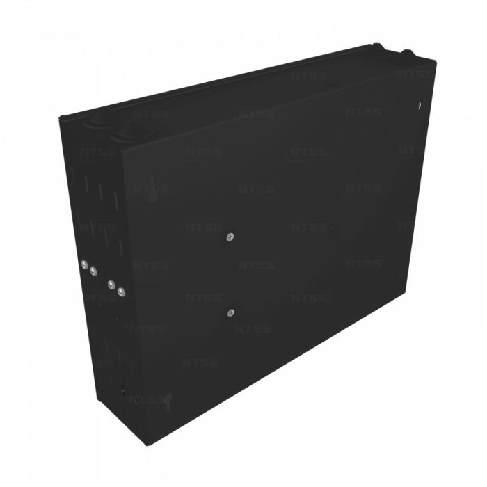  Кросс NTSS оптический настенный частично укомплектованный 48 портов FC/ST (планка FC/ST 24 порта - 2шт, сплайс-кассета-2шт) черный RAL 9005