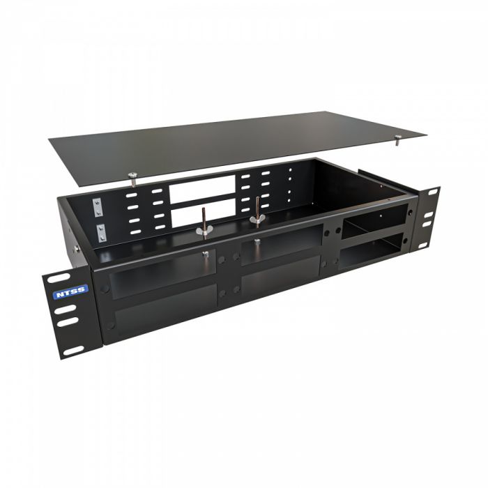 Кросс NTSS оптический 19'' укомплектованный 2U, 32 порта FC/APC, 9/125 мкм (планки, сплайс-кассета, пигтейлы, КДЗС, адаптеры) черный RAL 9005