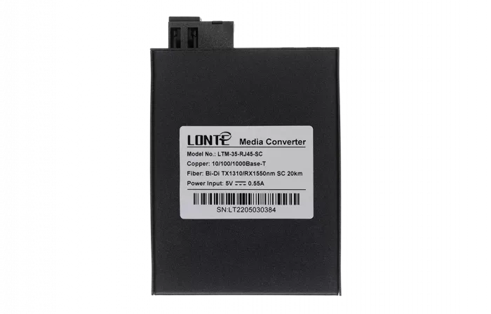 Медиаконвертер 10/100/1000M, Tx1310/Rx1550 20km, RJ45 SC