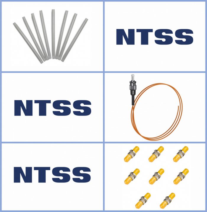 Кросс NTSS оптический настенный Мини, укомплектованный, 4 порта ST/UPC, 50/125 мкм (сплошная панель, ложемент, пигтейлы, КДЗС, адаптеры) серый RAL 7035
