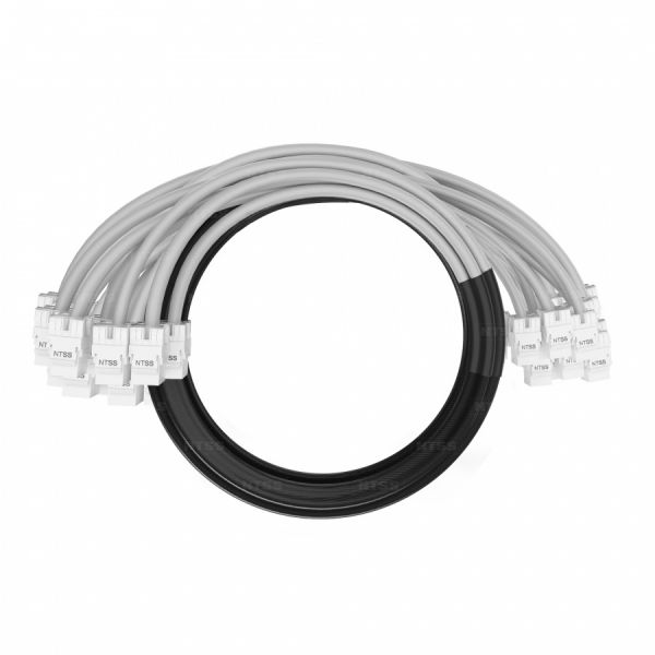 Кабельная сборка NTSS PREMIUM 24pc, UTP CAT6A, оконцована разъемами KEYSTONE RJ45 UTP CAT6A, заделка в чулке, вывод 0.6м, длина 2м, LSZH, серый