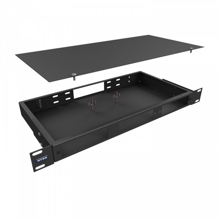 Кросс NTSS оптический 19'' укомплектованный 1U, 2 порта LC/APC duplex, 9/125 мкм (планки, сплайс-кассета, пигтейлы, КДЗС, адаптеры) черный RAL 9005