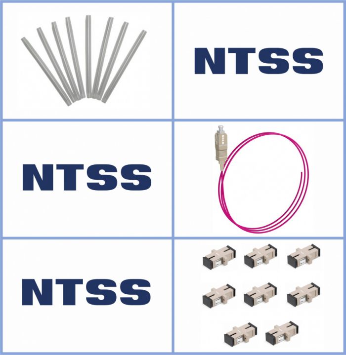 Кросс NTSS оптический настенный Микро, укомплектованный, 4 порта SC/UPC, 50/125 мкм ОМ4 (сплошная панель, ложемент, пигтейлы, КДЗС, адаптеры) серый RAL 7035