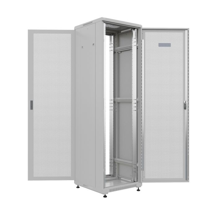 Шкаф напольный универсальный серверный NTSS R 22U 600х600мм, 4 профиля 19, двери перфорированная и перфорированная, боковые стенки съемные, регулируемые опоры, разобранный, серый RAL 7035